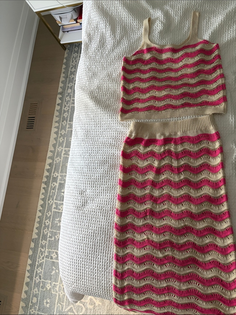 Beige and Pink Maxi Skirt - Knit Wave Pattern
